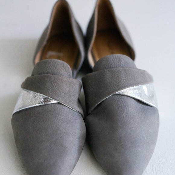 Brand New Lucky Brand Grey Silver Pointy Toe Leather Flats - Picture 3 of 7
